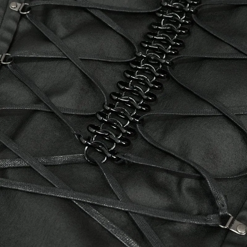 Men's Gothic Strappy Stand Collar Faux Leather Waistcoat