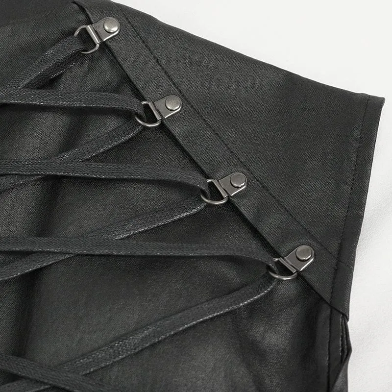 Men's Gothic Strappy Stand Collar Faux Leather Waistcoat