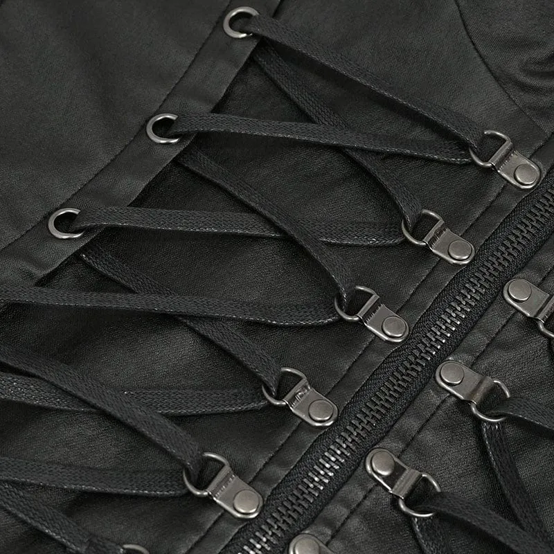 Men's Gothic Strappy Stand Collar Faux Leather Waistcoat