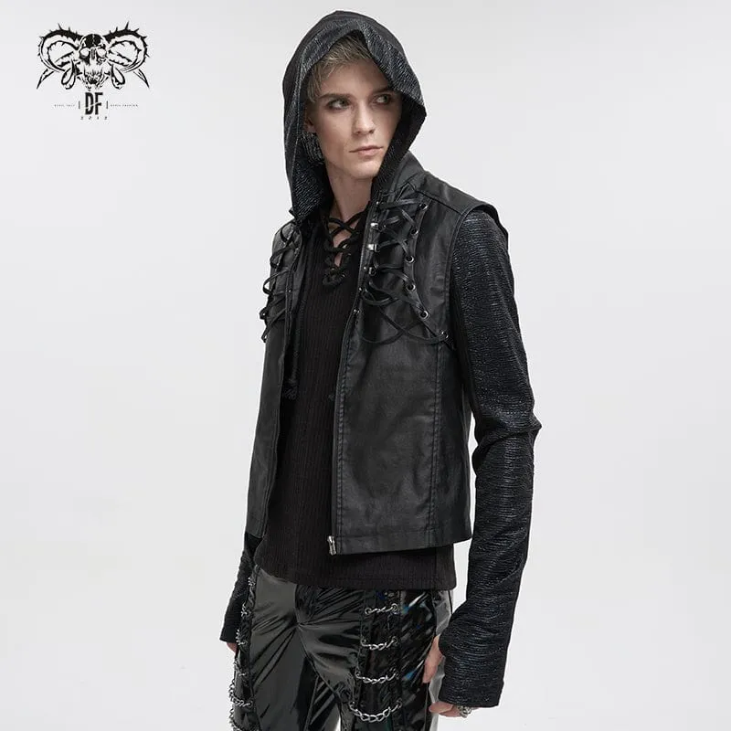 Men's Gothic Strappy Stand Collar Faux Leather Waistcoat