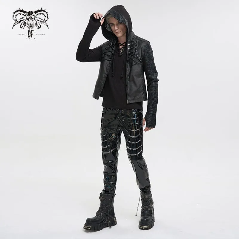 Men's Gothic Strappy Stand Collar Faux Leather Waistcoat
