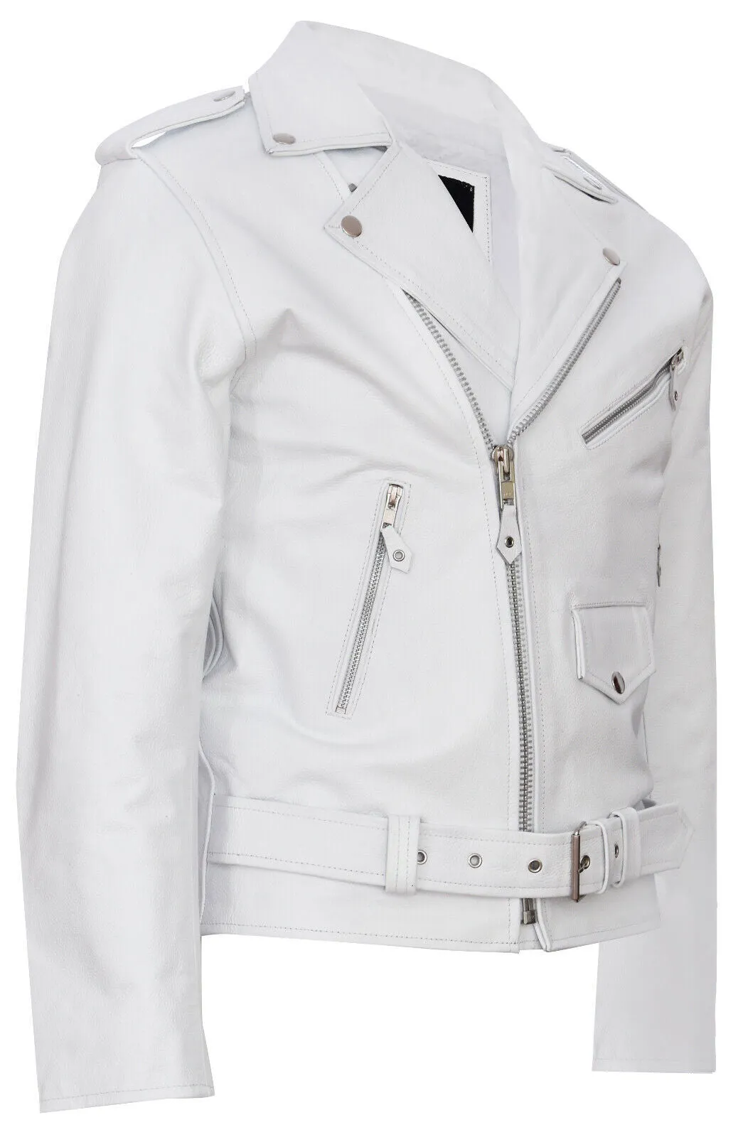 Mens Leather Brando Biker Rock Motorcycle Hide Jacket