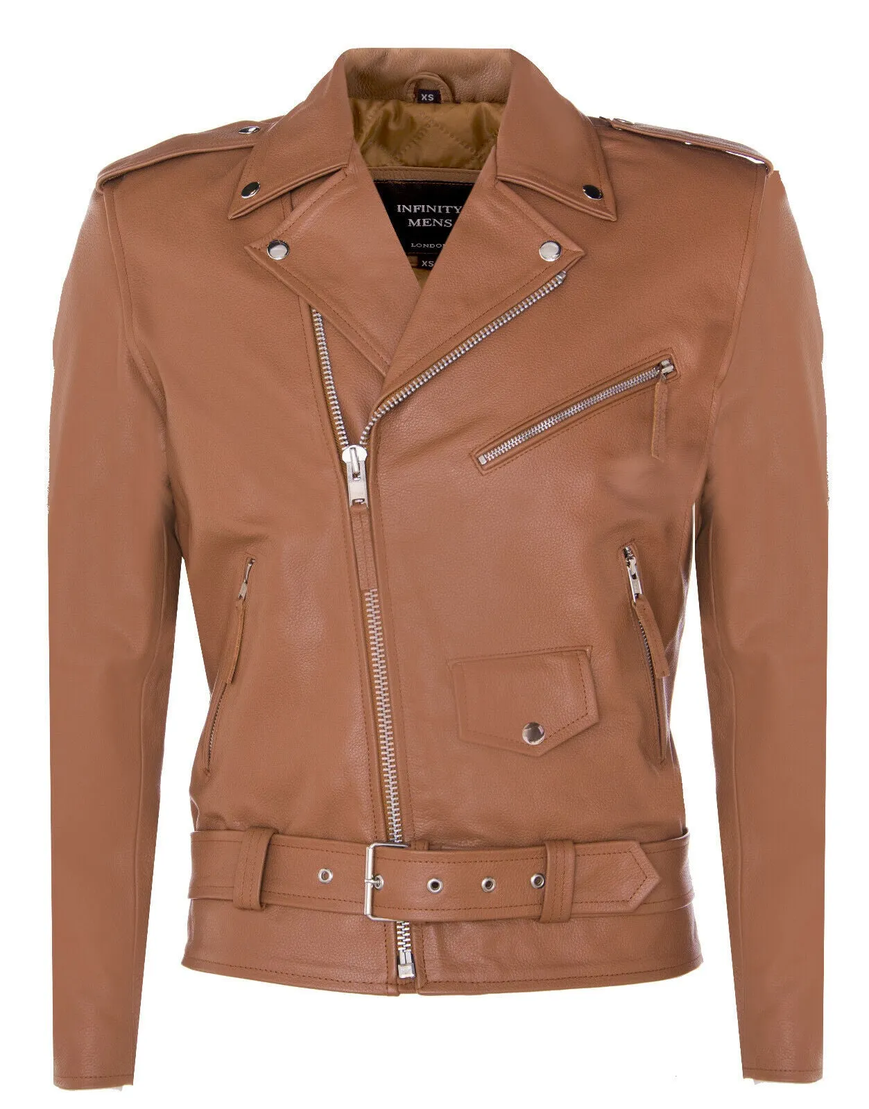 Mens Leather Brando Biker Rock Motorcycle Hide Jacket