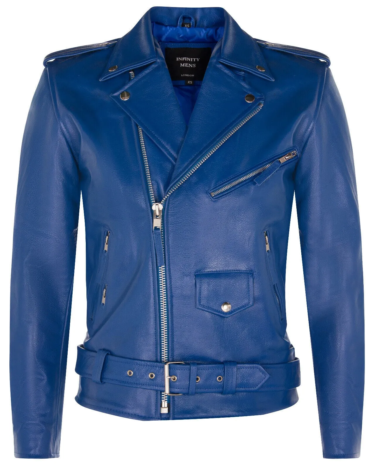 Mens Leather Brando Biker Rock Motorcycle Hide Jacket