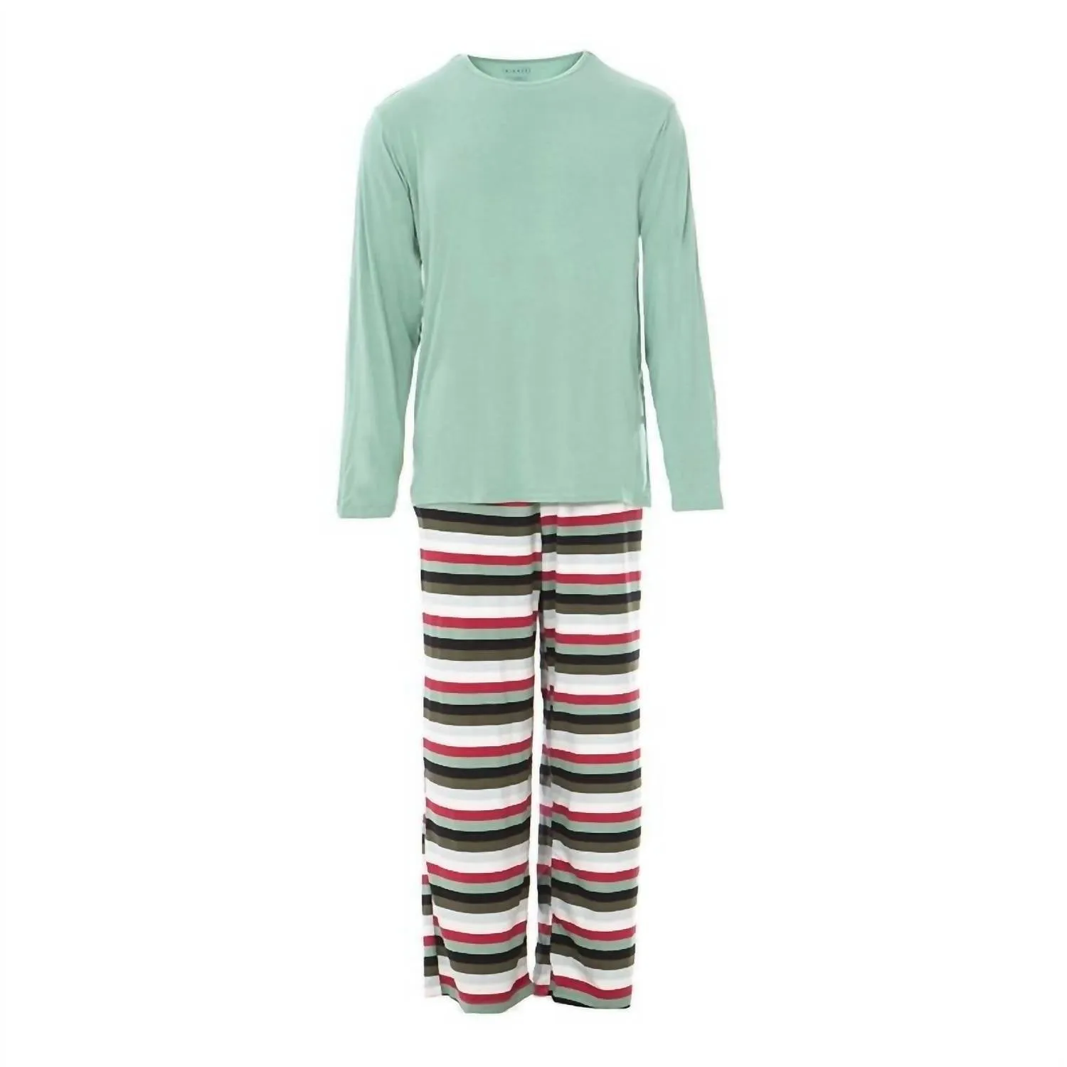 Men's Long Sleeve Pajama Set In Christmas Multi Stripe