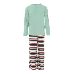 Men's Long Sleeve Pajama Set In Christmas Multi Stripe