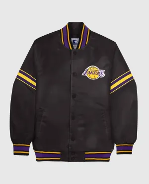 Men's Los Angeles Lakers Satin Full-Snap Jacket In Black/purple
