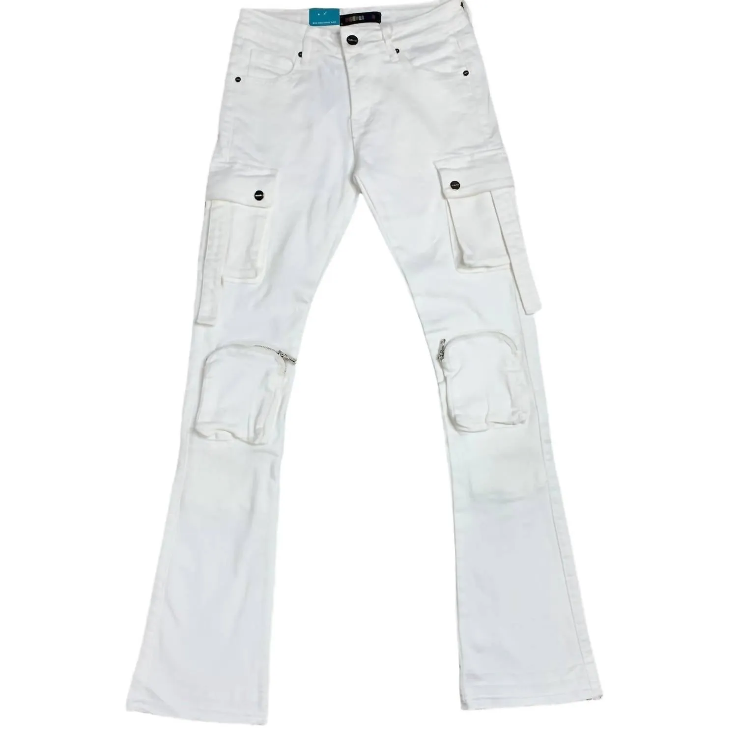 Men's Never Look Back Cargo Flare Stack Denim Jean In White