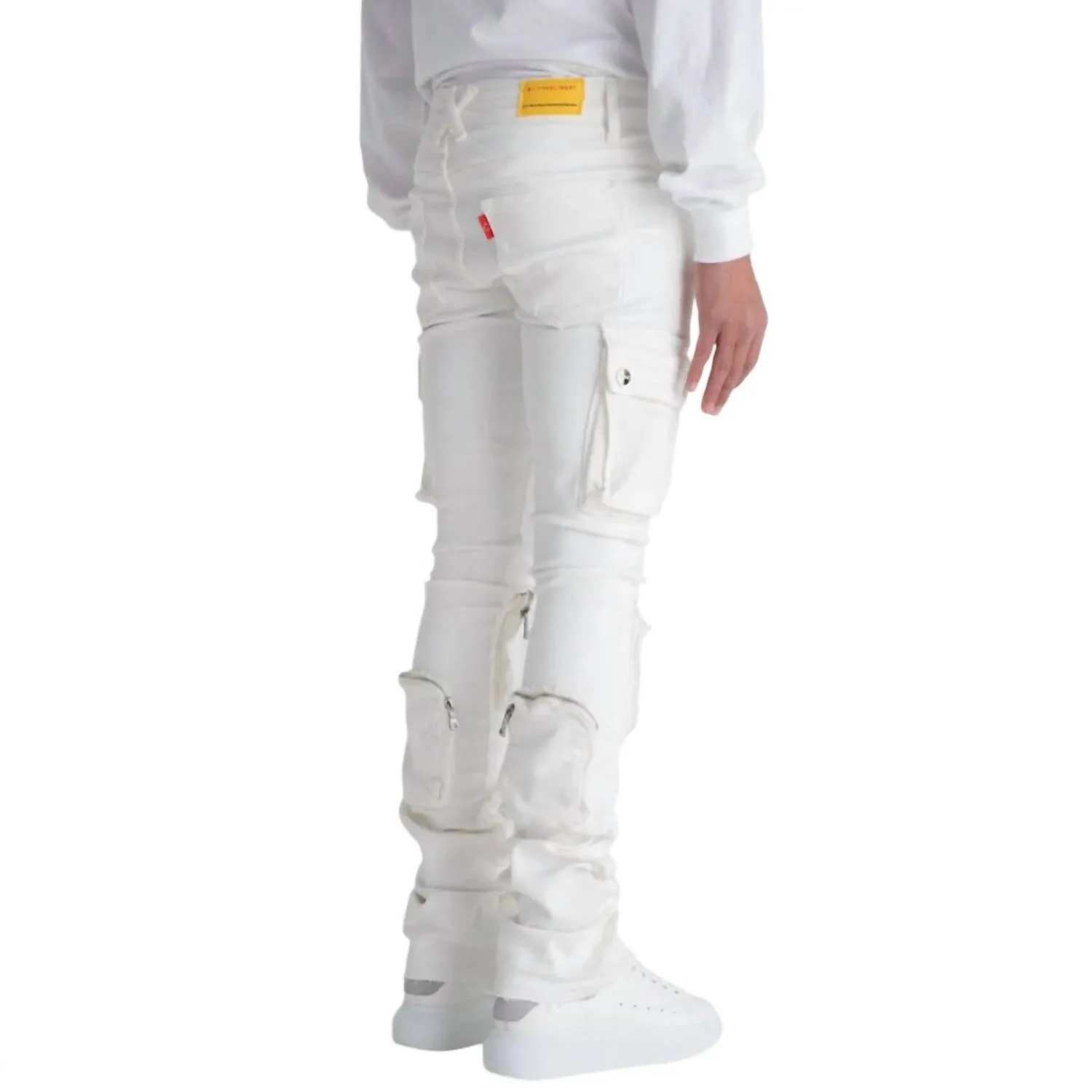 Men's Never Look Back Cargo Flare Stack Denim Jean In White
