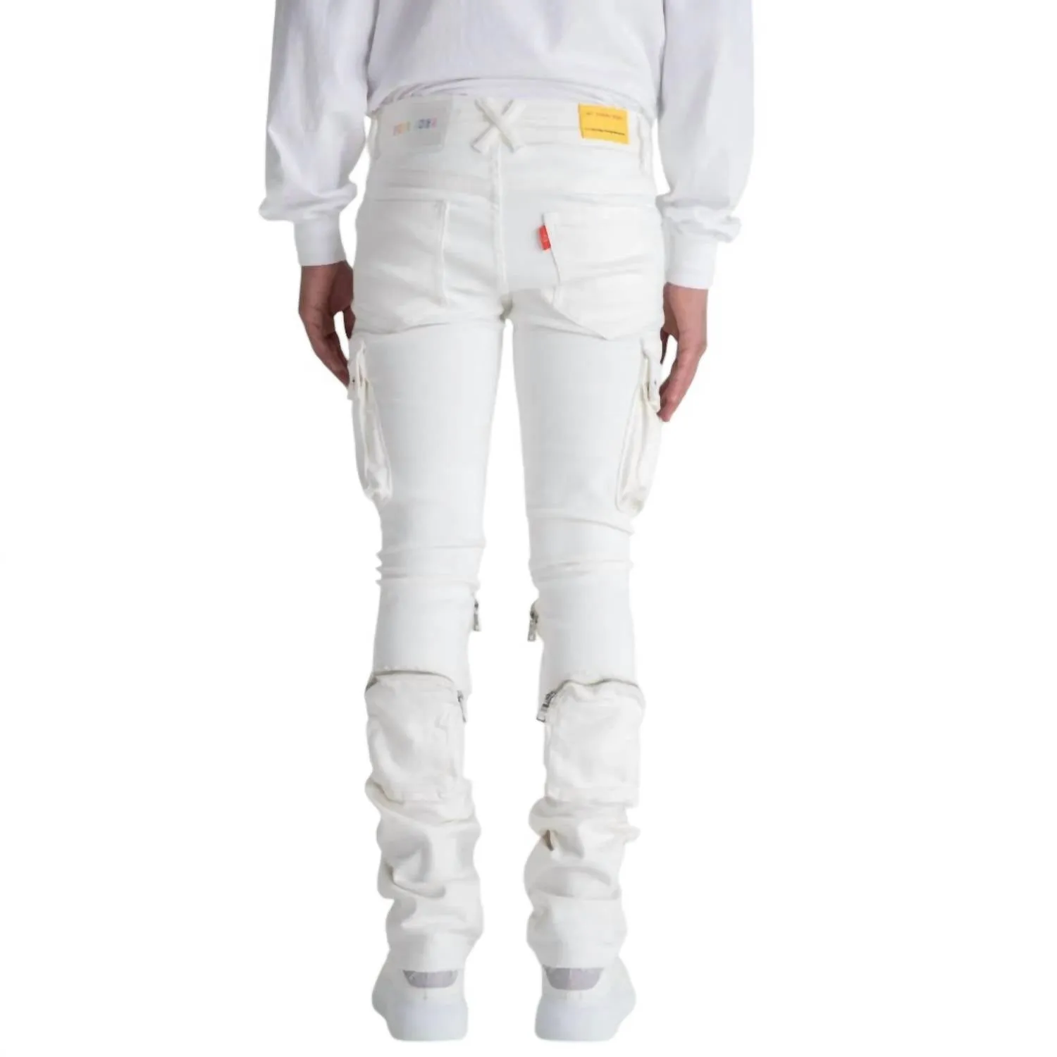 Men's Never Look Back Cargo Flare Stack Denim Jean In White