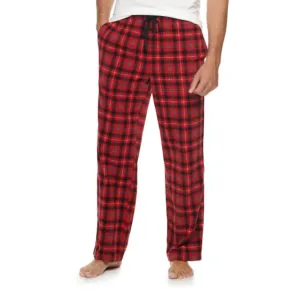 Men's Plaid Microfleece Pajama Sleepwear Pants In Red/black