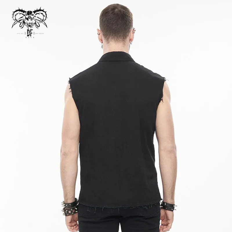 Men's Punk Heart Printed Ripped Unedged Vest
