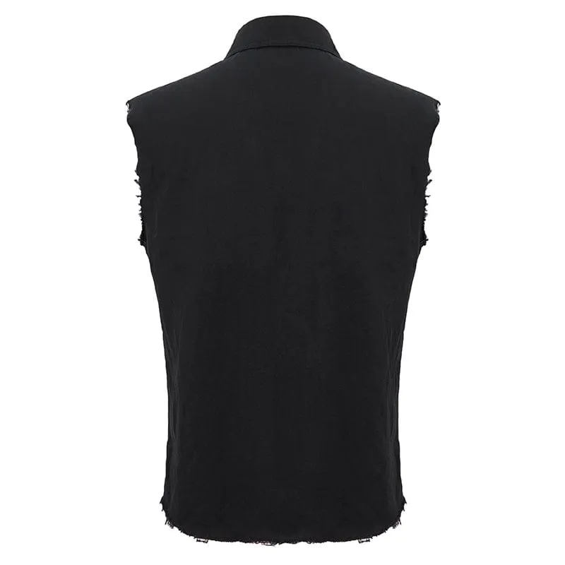 Men's Punk Heart Printed Ripped Unedged Vest