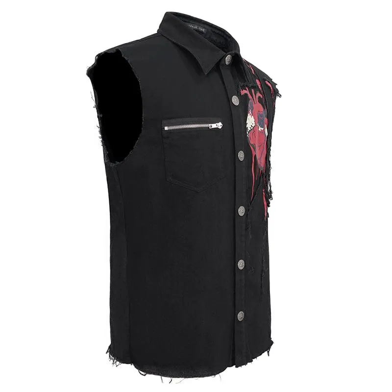 Men's Punk Heart Printed Ripped Unedged Vest
