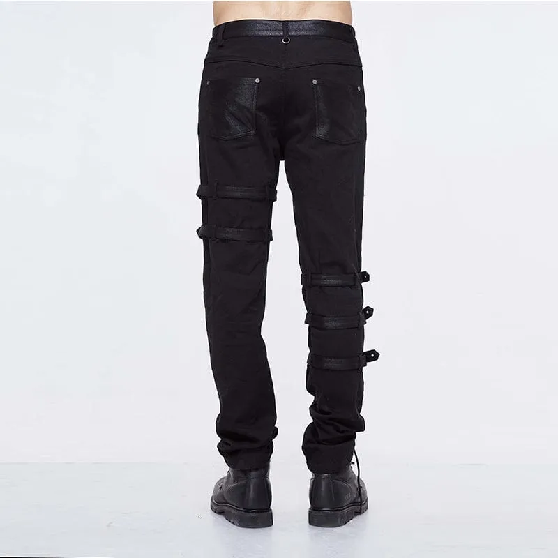 Men's Punk Ripped Straps Straight-leg Pants