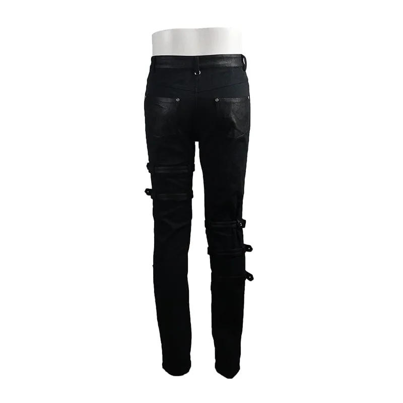 Men's Punk Ripped Straps Straight-leg Pants