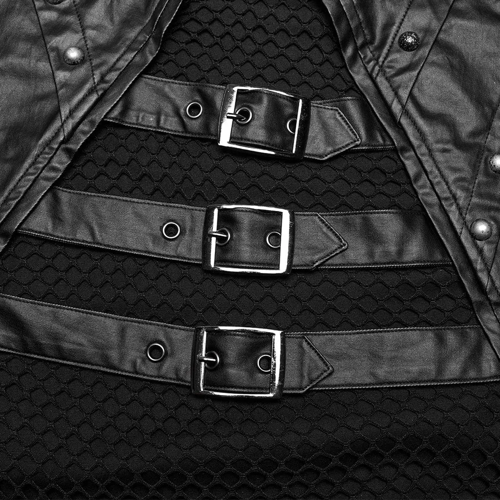 Men's Punk Splice Mesh Faux Leather Vest