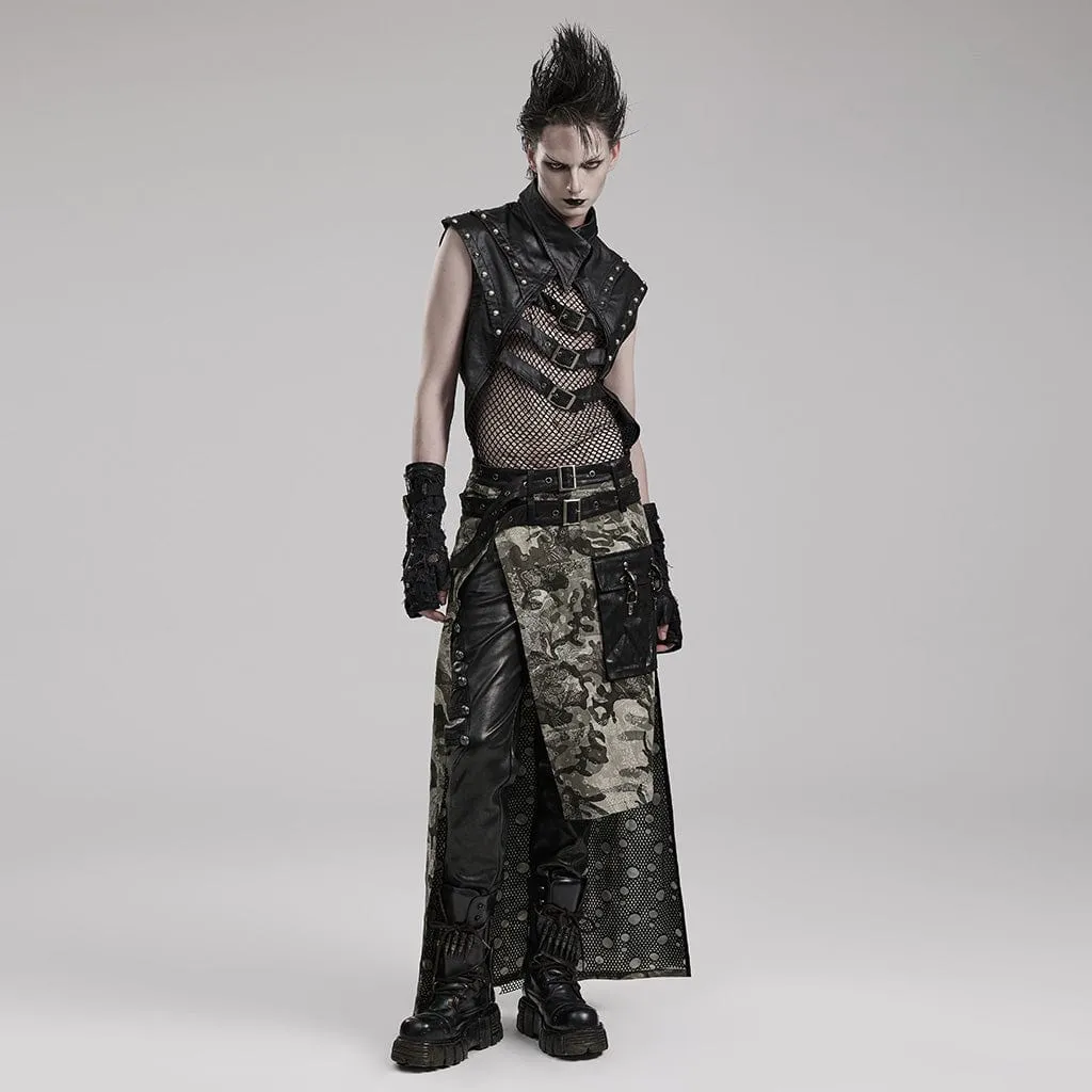 Men's Punk Splice Mesh Faux Leather Vest
