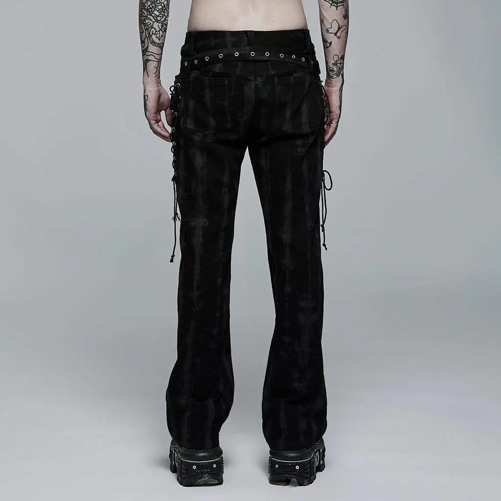 Men's Punk Strappy Buckles Flared Pants