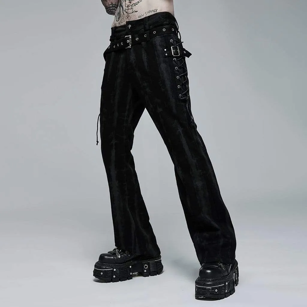 Men's Punk Strappy Buckles Flared Pants