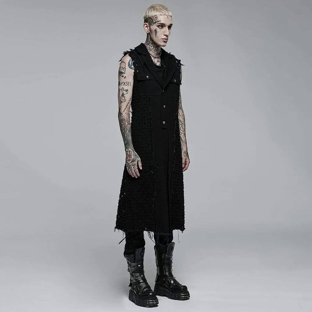Men's Punk Unedged Ripped Long Waistcoat