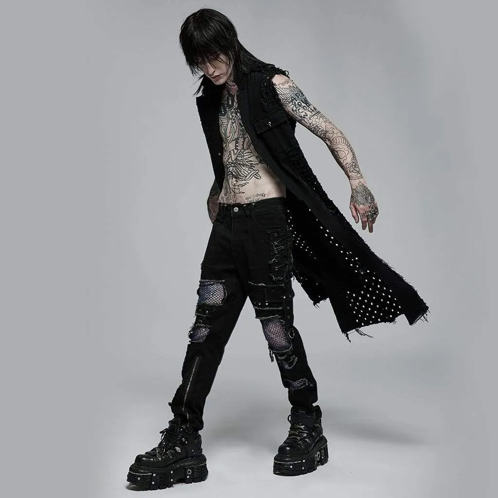 Men's Punk Unedged Ripped Long Waistcoat