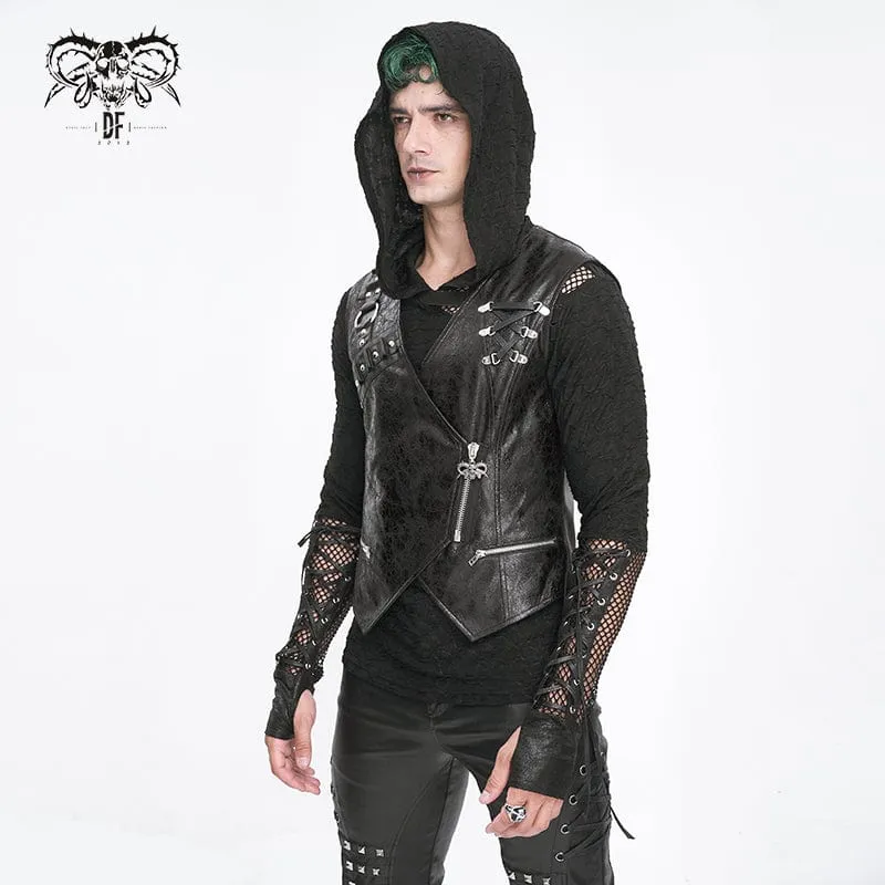Men's Punk Zipper Faux Leather Waistcoat
