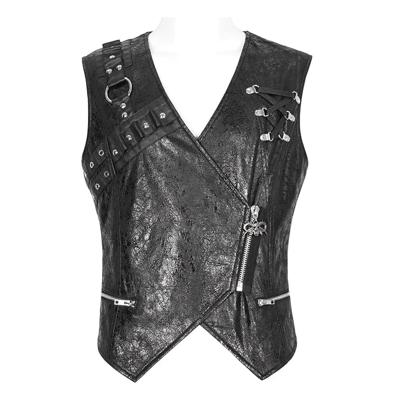 Men's Punk Zipper Faux Leather Waistcoat