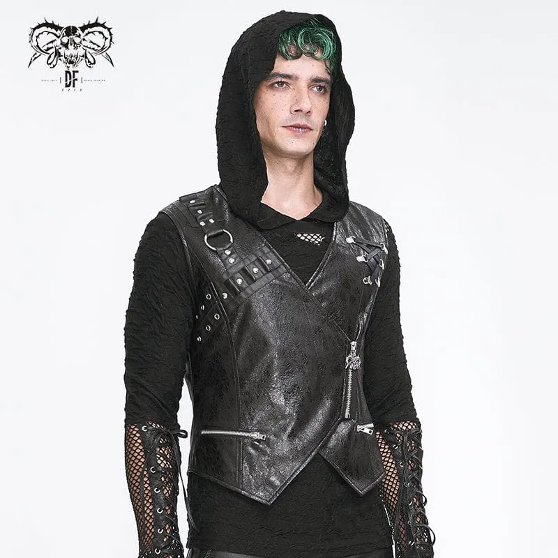Men's Punk Zipper Faux Leather Waistcoat