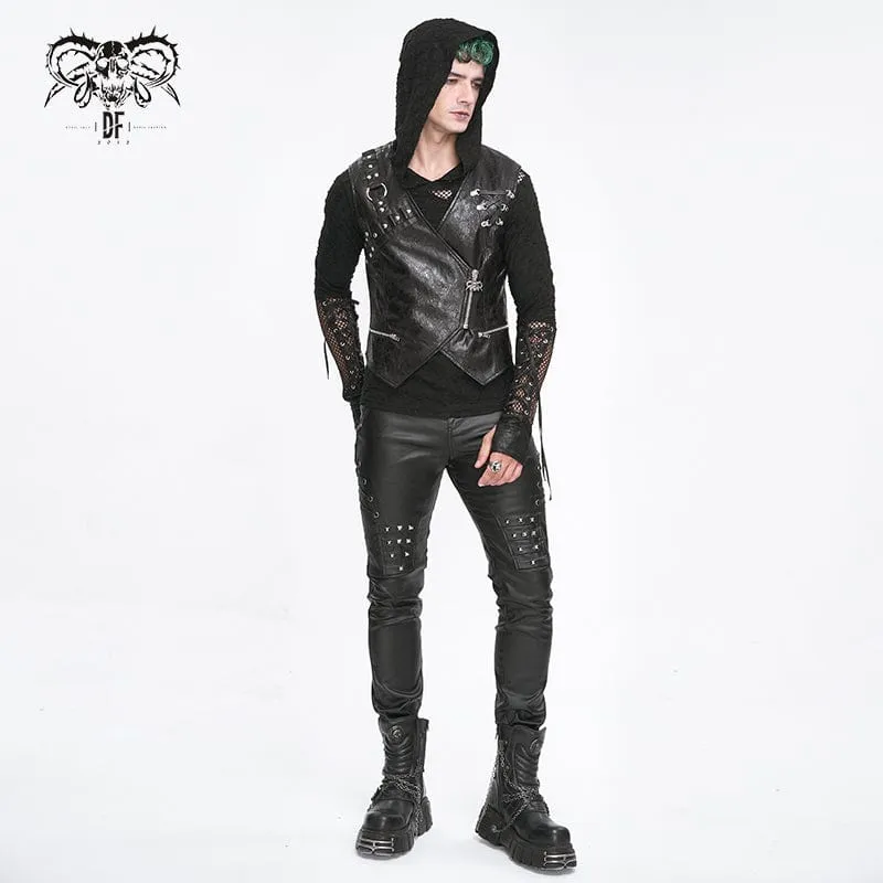 Men's Punk Zipper Faux Leather Waistcoat