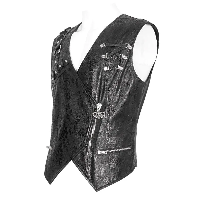 Men's Punk Zipper Faux Leather Waistcoat