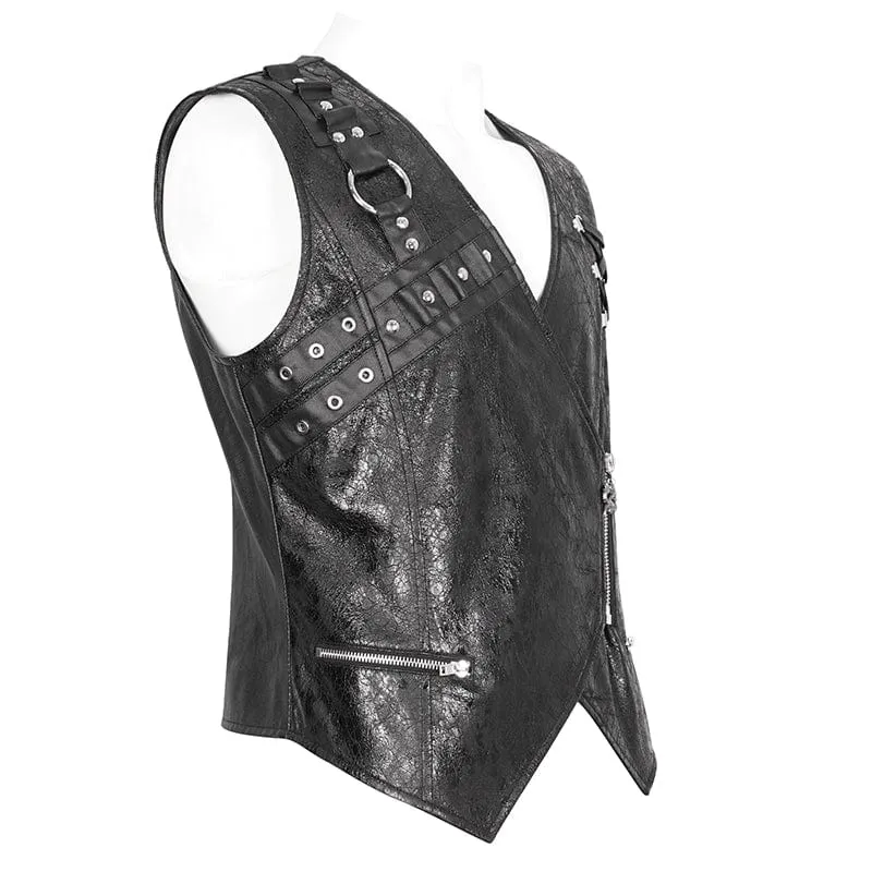 Men's Punk Zipper Faux Leather Waistcoat