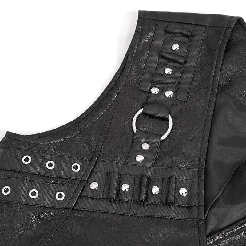 Men's Punk Zipper Faux Leather Waistcoat