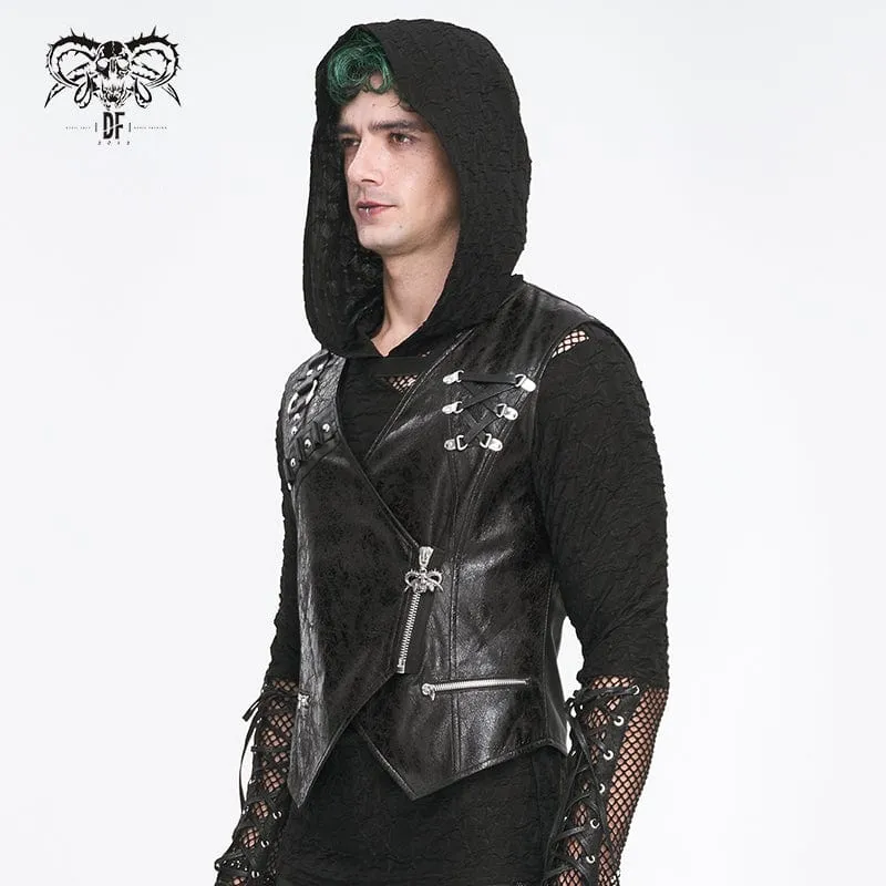 Men's Punk Zipper Faux Leather Waistcoat