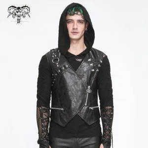 Men's Punk Zipper Faux Leather Waistcoat