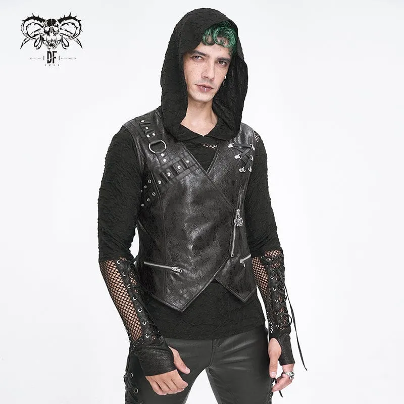 Men's Punk Zipper Faux Leather Waistcoat