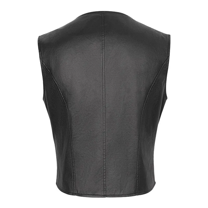 Men's Punk Zipper Faux Leather Waistcoat