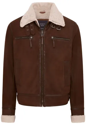Mens Real Sheep Suede Bomber Aviator Jacket - Sandnes