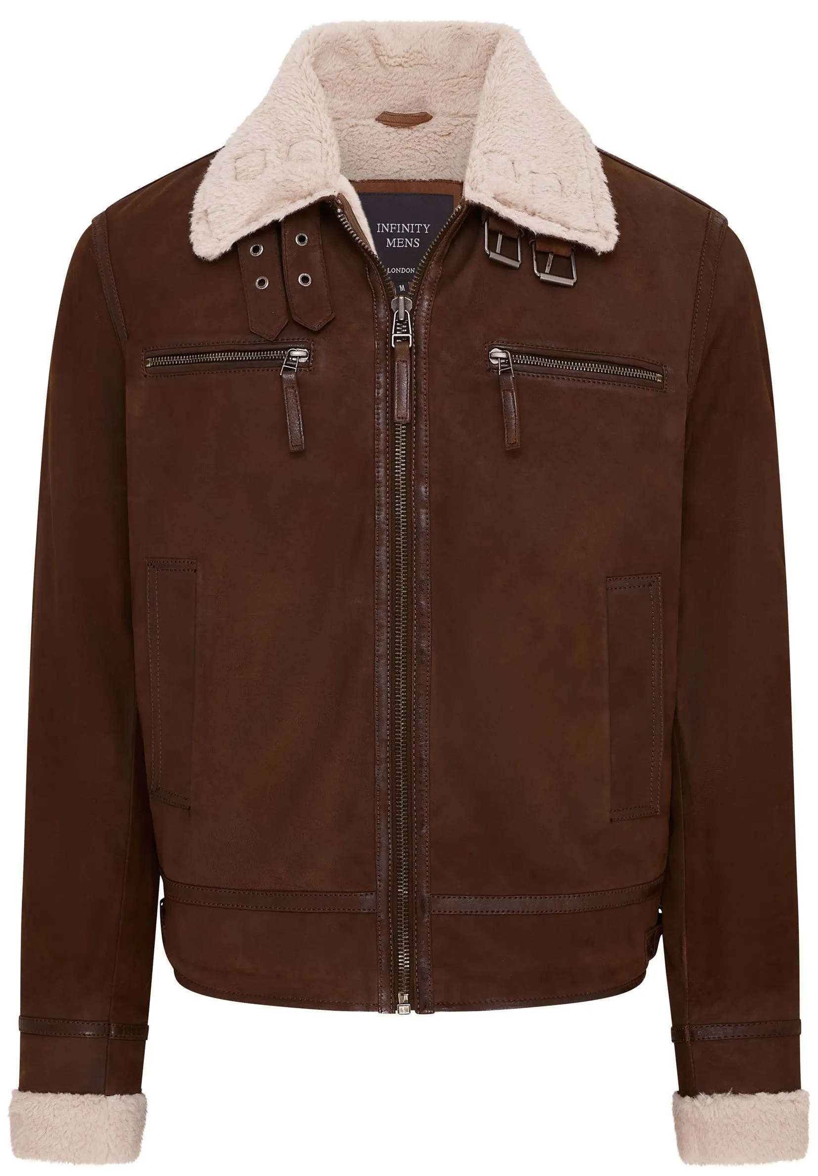 Mens Real Sheep Suede Bomber Aviator Jacket - Sandnes