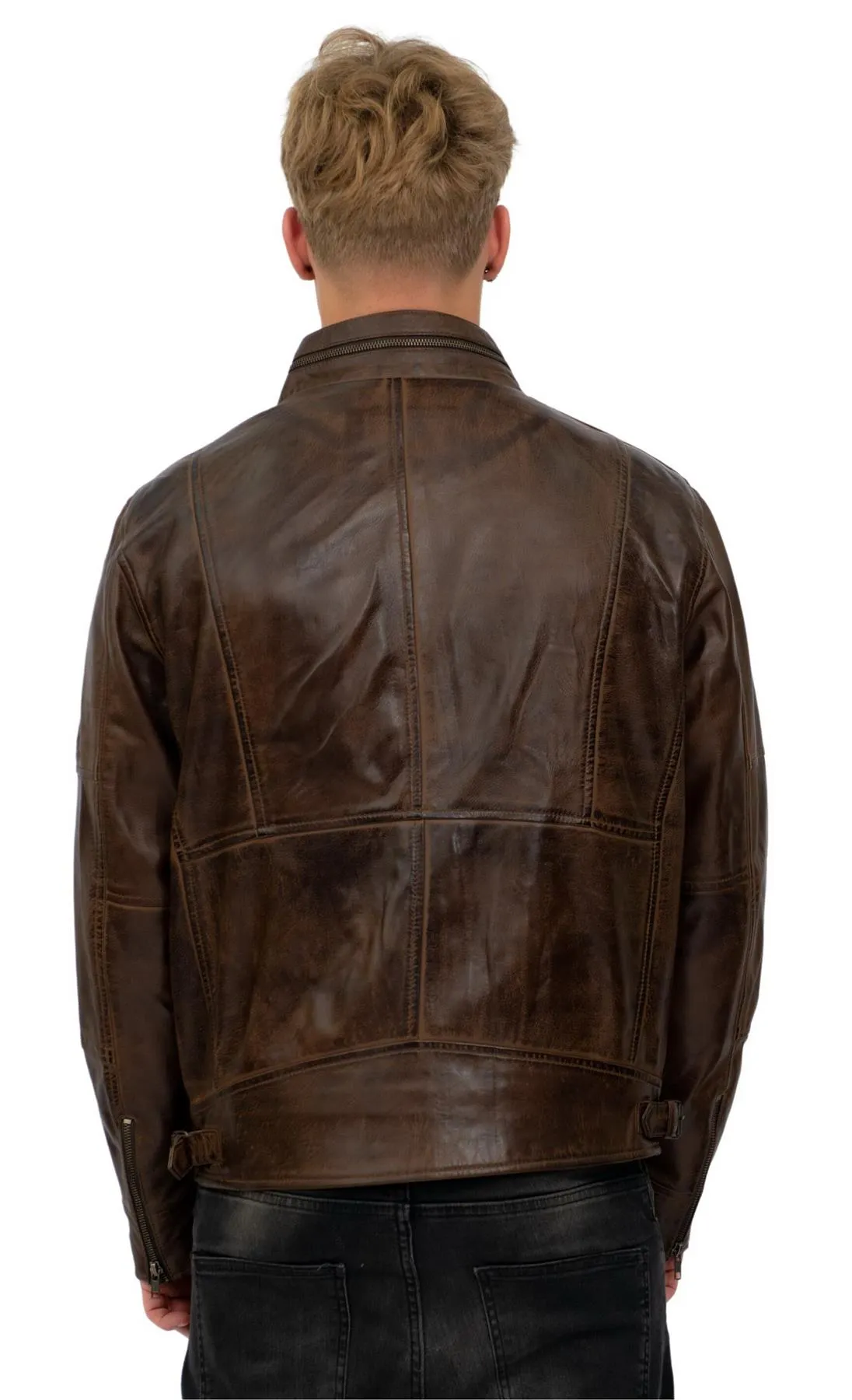 Mens Retro Biker Leather Jacket-Sydney