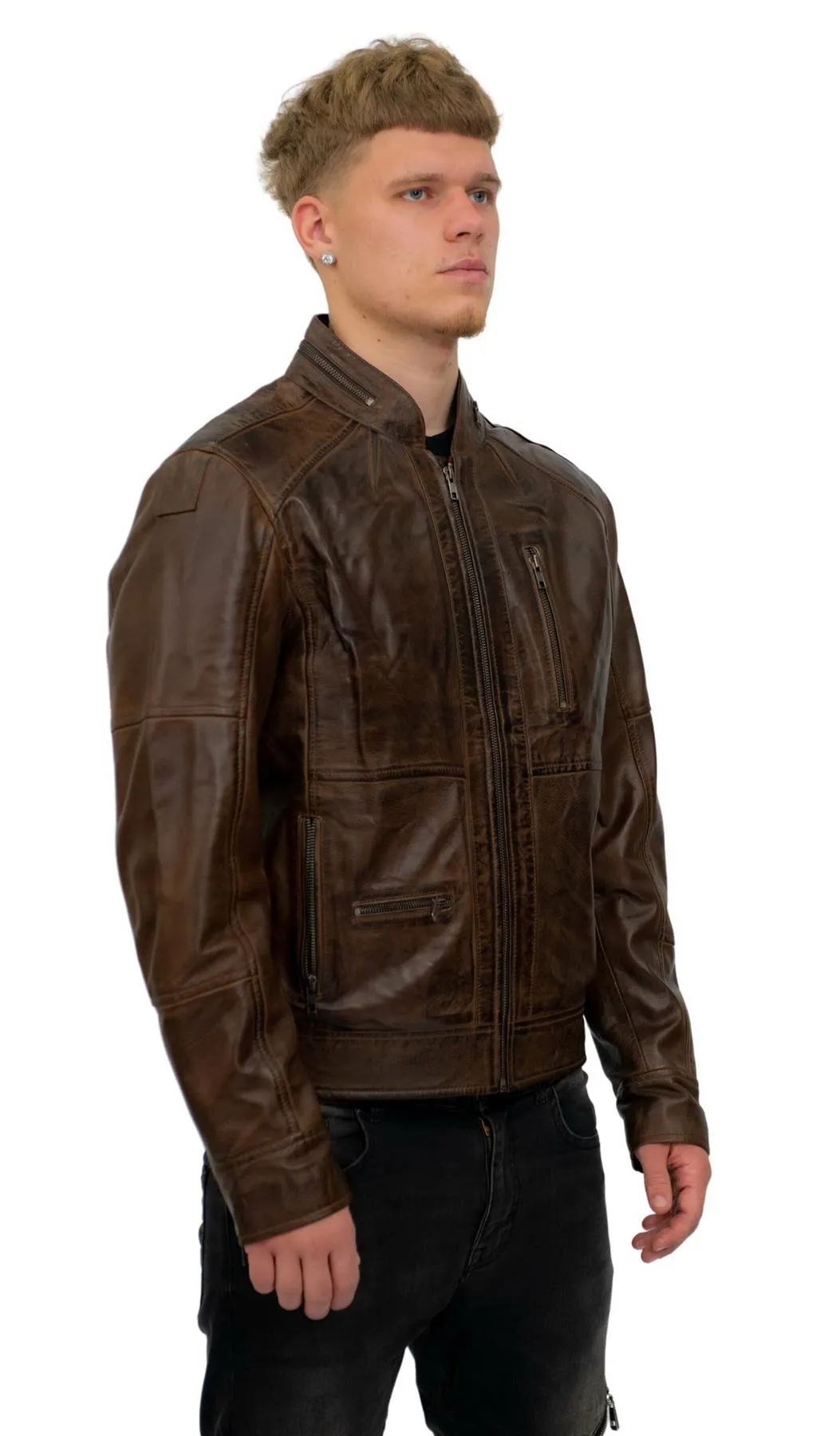 Mens Retro Biker Leather Jacket-Sydney