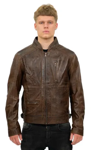 Mens Retro Biker Leather Jacket-Sydney