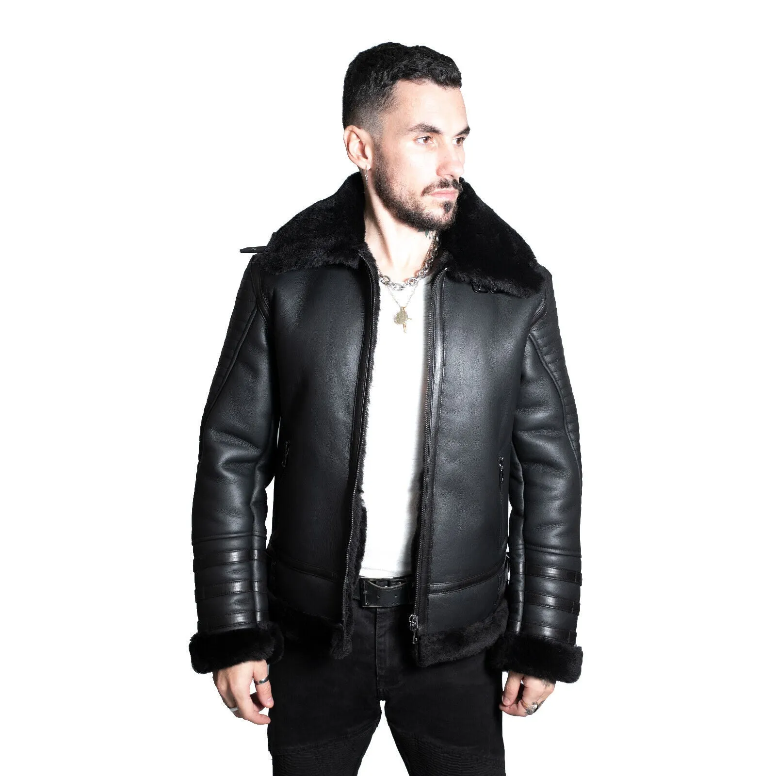 Mens Retro Biker Sheepskin Jacket-Avignon
