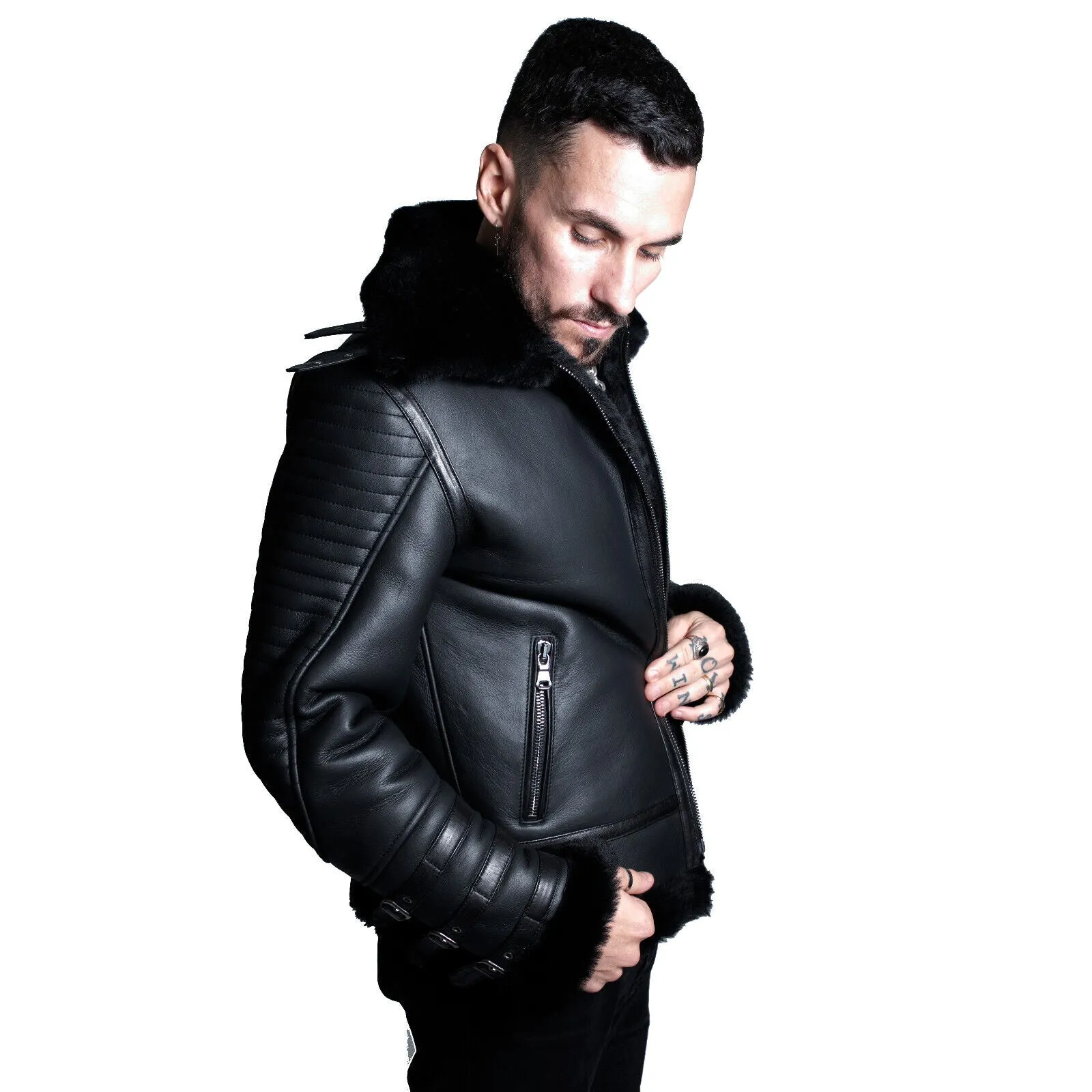 Mens Retro Biker Sheepskin Jacket-Avignon