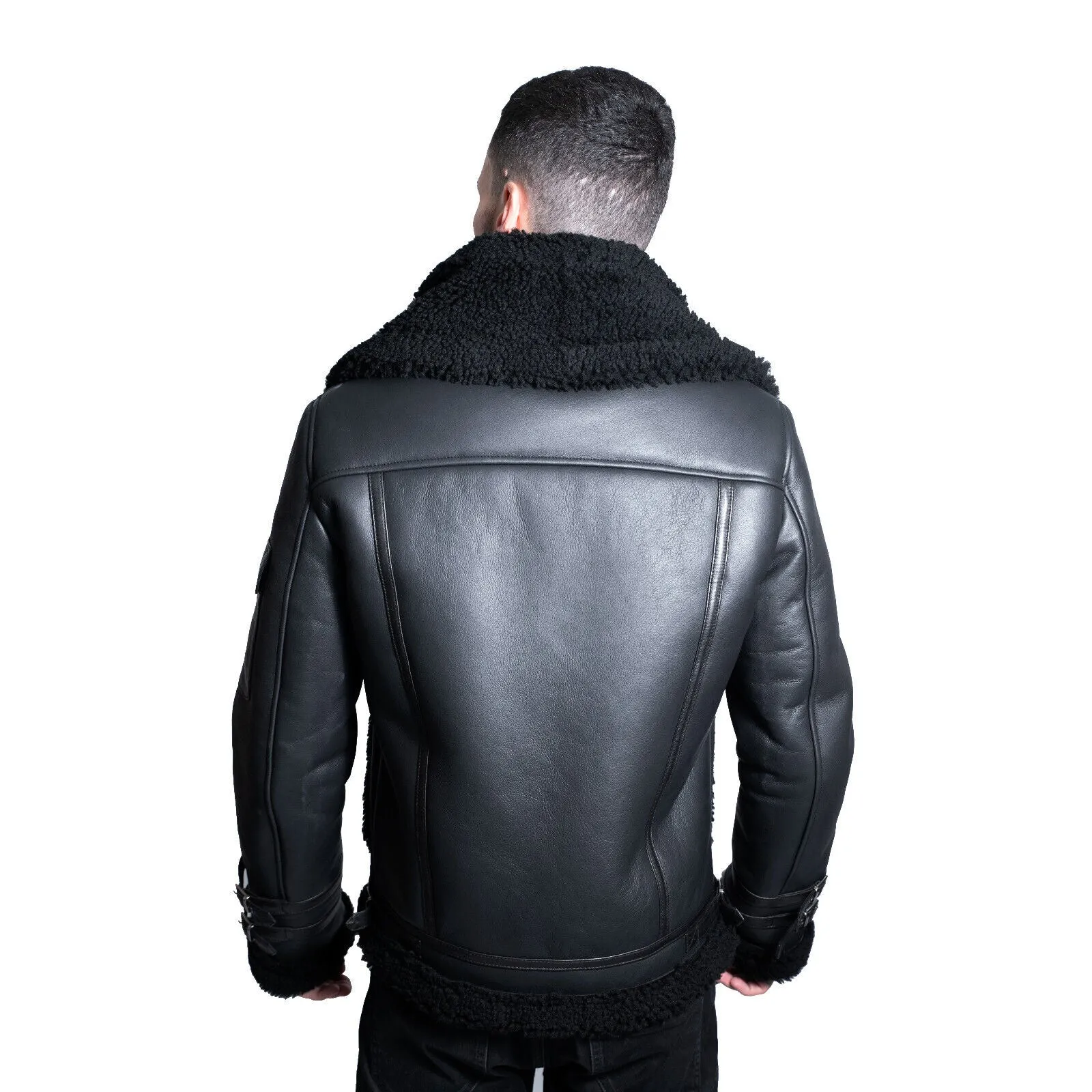 Mens Retro Sheepskin Bomber Jacket-Asheville