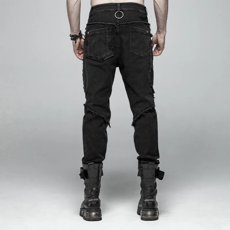 Men's Skull Ripped Straight-Leg Jeans