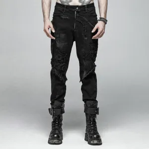 Men's Skull Ripped Straight-Leg Jeans