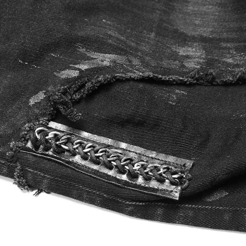 Men's Skull Ripped Straight-Leg Jeans
