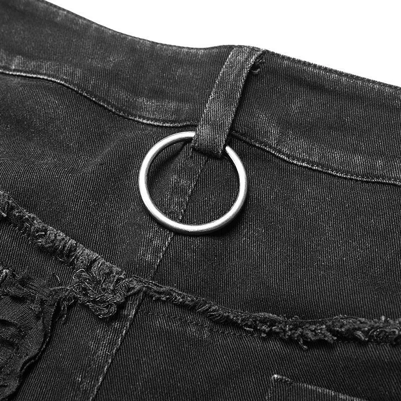 Men's Skull Ripped Straight-Leg Jeans