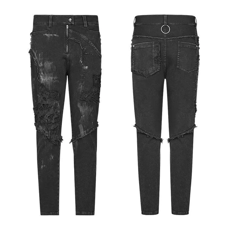 Men's Skull Ripped Straight-Leg Jeans